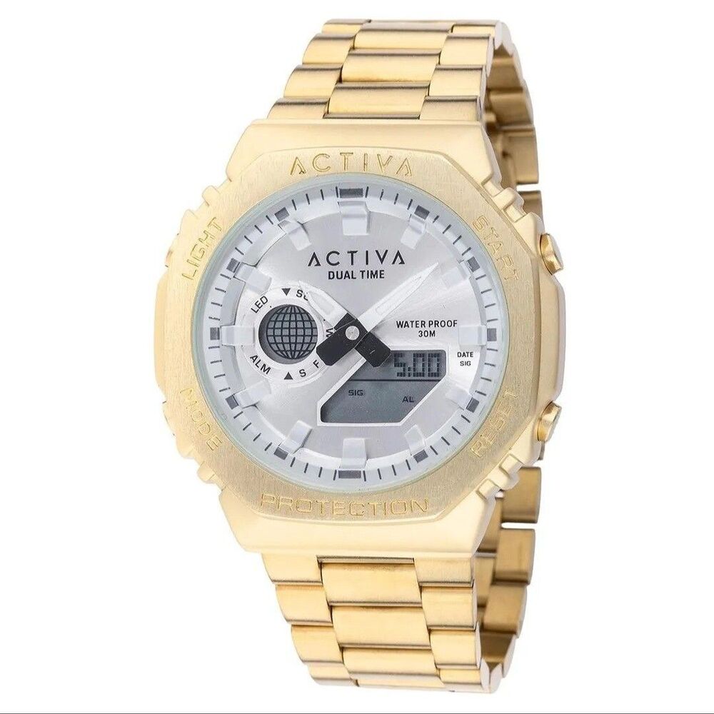 Activa x Invicta Digital Unisex Watch 45.5mm, Gold Band, White Dial NEW W/ Box!